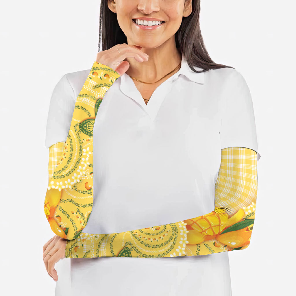 Hawaii Palaka Arm Sleeves Cute Ripe Mango Turtle On The Waves
