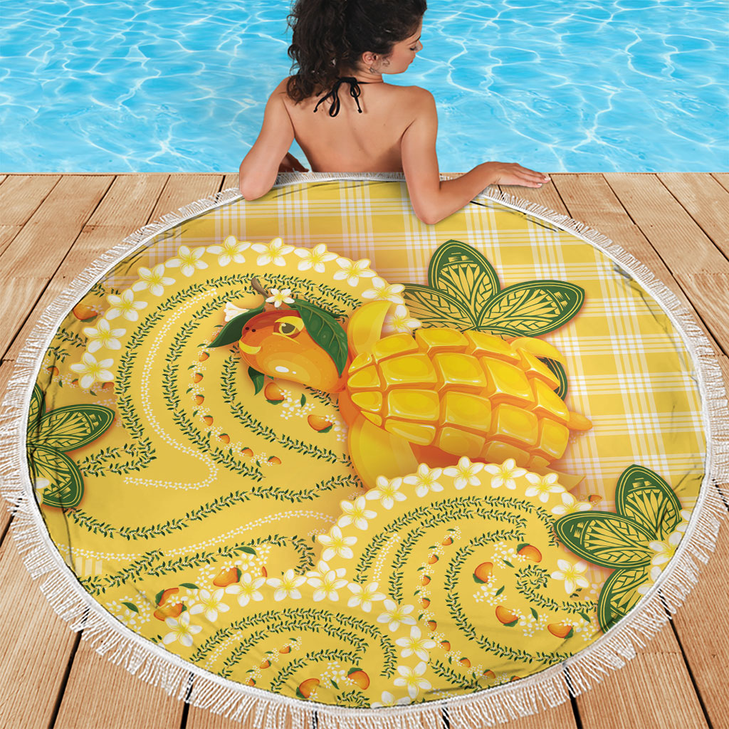 Hawaii Palaka Beach Blanket Cute Ripe Mango Turtle On The Waves