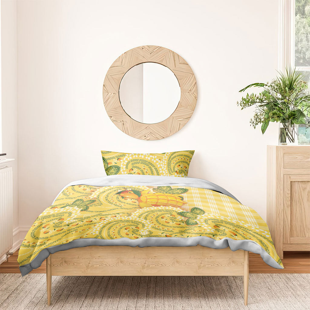 Hawaii Palaka Bedding Set Cute Ripe Mango Turtle On The Waves