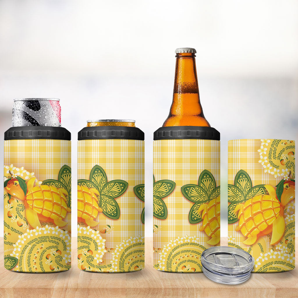 Hawaii Palaka 4 in 1 Can Cooler Tumbler Cute Ripe Mango Turtle On The Waves
