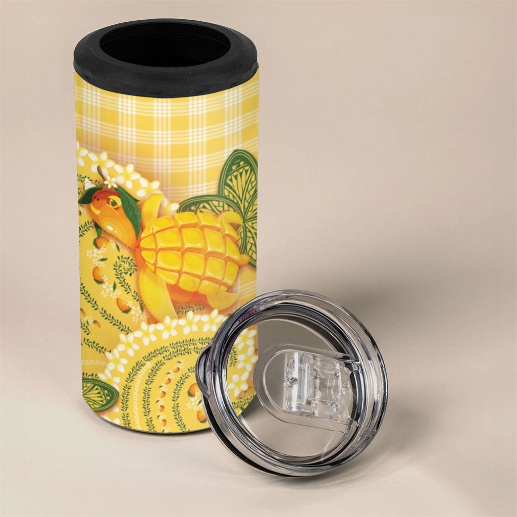 Hawaii Palaka 4 in 1 Can Cooler Tumbler Cute Ripe Mango Turtle On The Waves