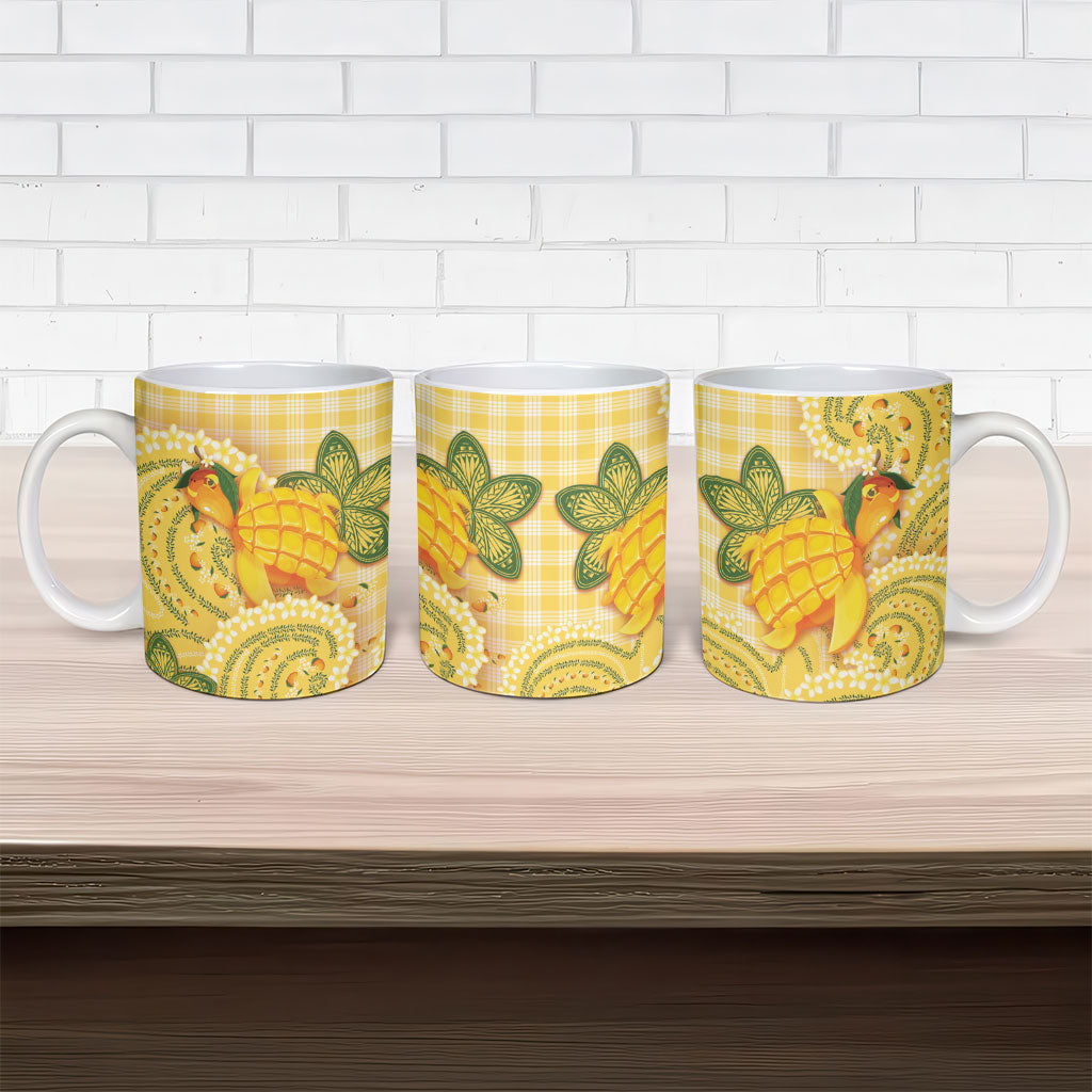 Hawaii Palaka Ceramic Mug Cute Ripe Mango Turtle On The Waves
