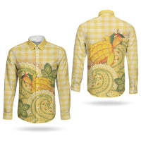 Hawaii Palaka Couples Matching Off Shoulder Short Dress and Long Sleeve Button Shirt Cute Ripe Mango Turtle On The Waves