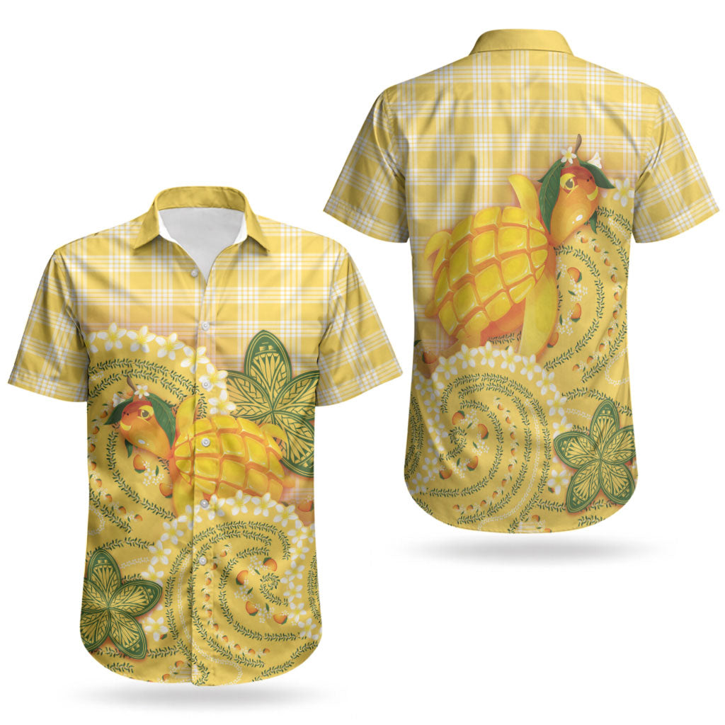 Hawaii Palaka Couples Matching Off The Shoulder Long Sleeve Dress and Hawaiian Shirt Cute Ripe Mango Turtle On The Waves