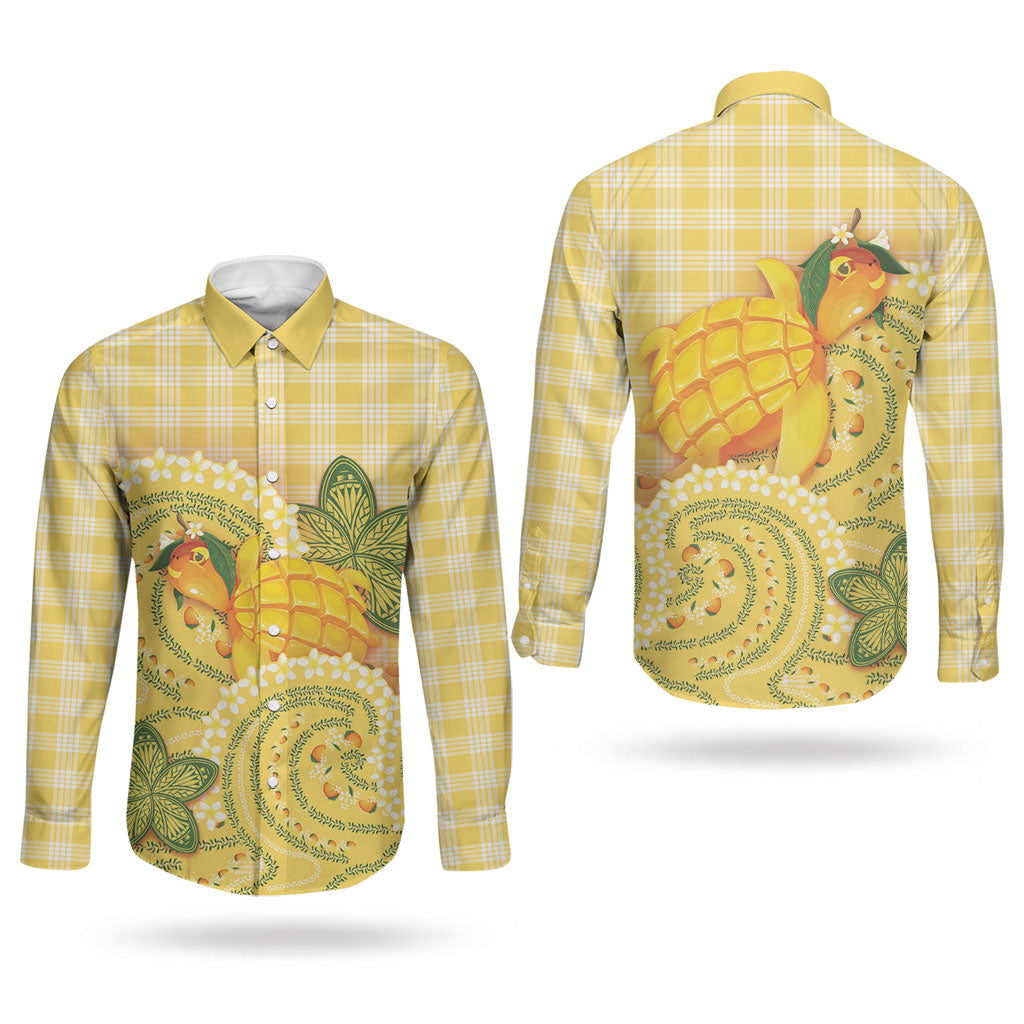 Hawaii Palaka Couples Matching Tank Maxi Dress and Long Sleeve Button Shirt Cute Ripe Mango Turtle On The Waves