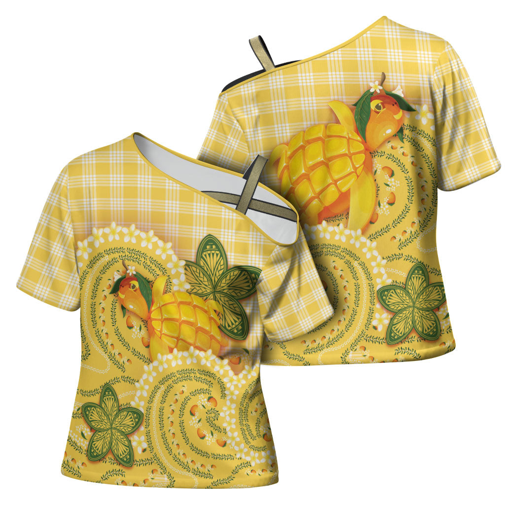 Hawaii Palaka Cross Shoulder Shirt Cute Ripe Mango Turtle On The Waves