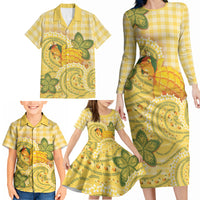 Hawaii Palaka Family Matching Long Sleeve Bodycon Dress and Hawaiian Shirt Cute Ripe Mango Turtle On The Waves