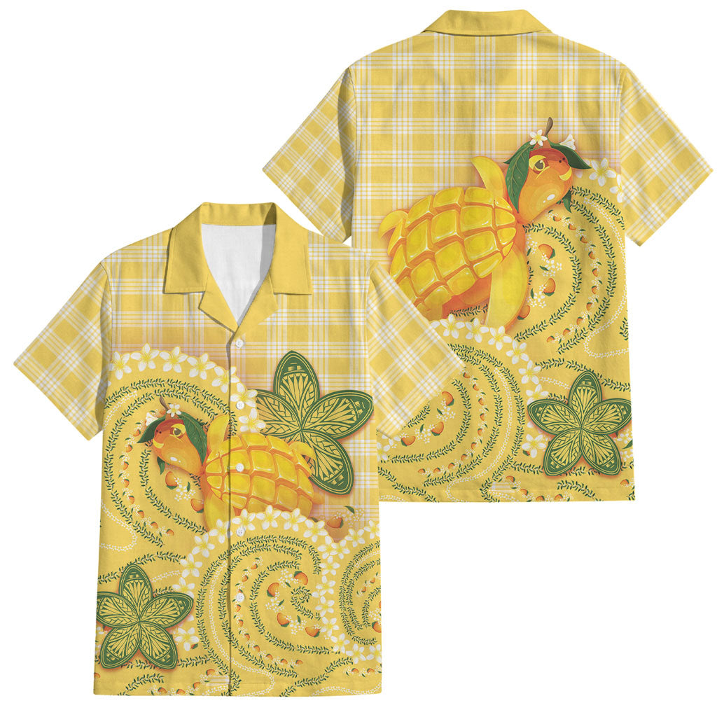 Hawaii Palaka Family Matching Off The Shoulder Long Sleeve Dress and Hawaiian Shirt Cute Ripe Mango Turtle On The Waves