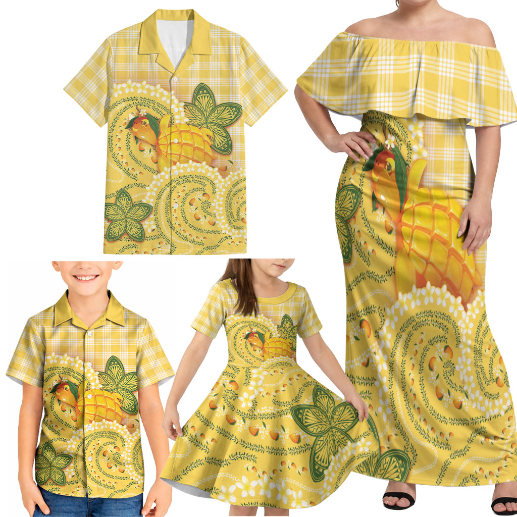 Hawaii Palaka Family Matching Off Shoulder Maxi Dress and Hawaiian Shirt Cute Ripe Mango Turtle On The Waves