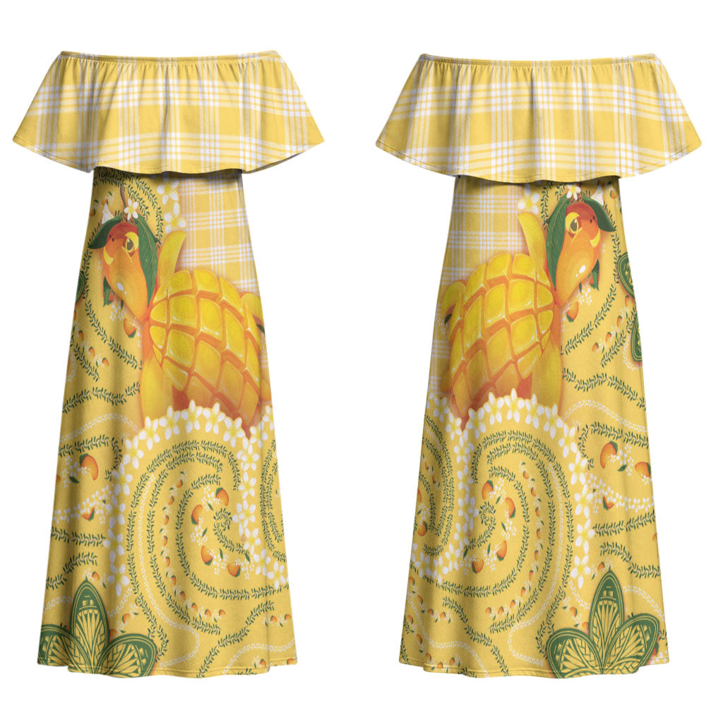 Hawaii Palaka Family Matching Off Shoulder Maxi Dress and Hawaiian Shirt Cute Ripe Mango Turtle On The Waves