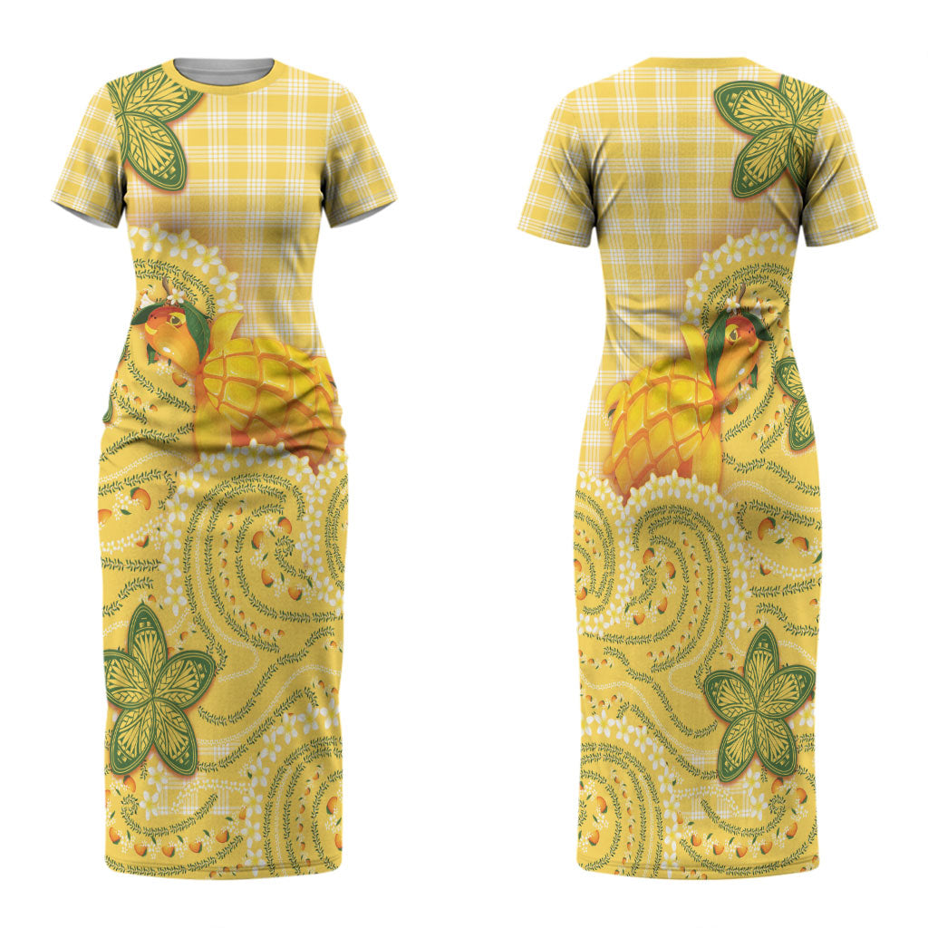 Hawaii Palaka Family Matching Short Sleeve Bodycon Dress and Hawaiian Shirt Cute Ripe Mango Turtle On The Waves