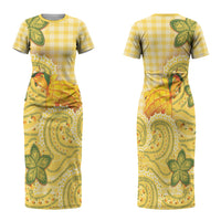 Hawaii Palaka Family Matching Short Sleeve Bodycon Dress and Hawaiian Shirt Cute Ripe Mango Turtle On The Waves