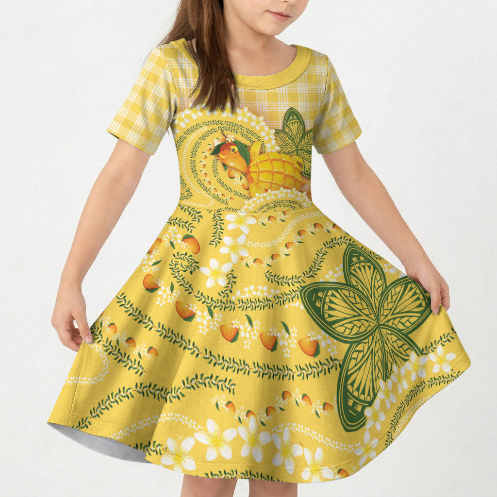 Hawaii Palaka Kid Short Sleeve Dress Cute Ripe Mango Turtle On The Waves