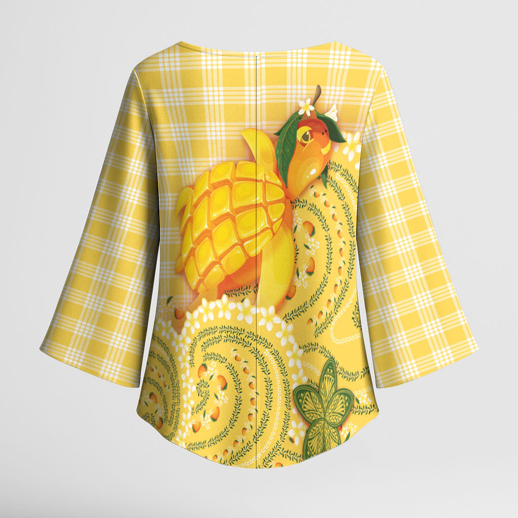 Hawaii Palaka Kimono Sleeve Blouse Cute Ripe Mango Turtle On The Waves