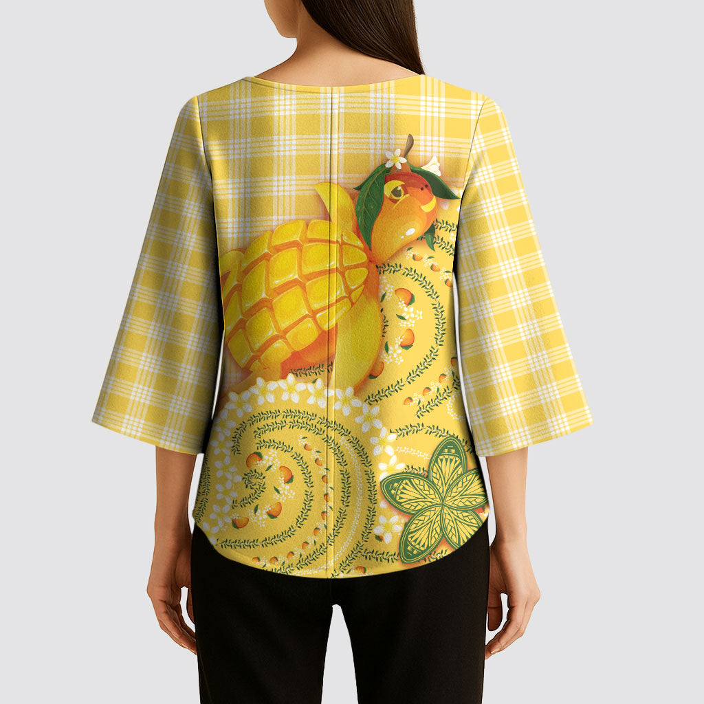 Hawaii Palaka Kimono Sleeve Blouse Cute Ripe Mango Turtle On The Waves