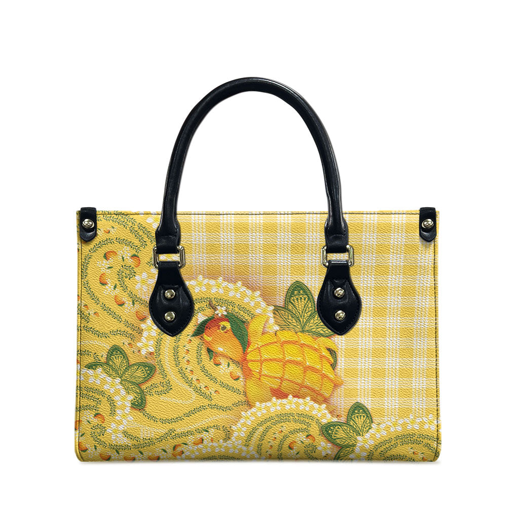 Hawaii Palaka Leather Bag Cute Ripe Mango Turtle On The Waves