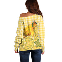 Hawaii Palaka Off Shoulder Sweater Cute Ripe Mango Turtle On The Waves