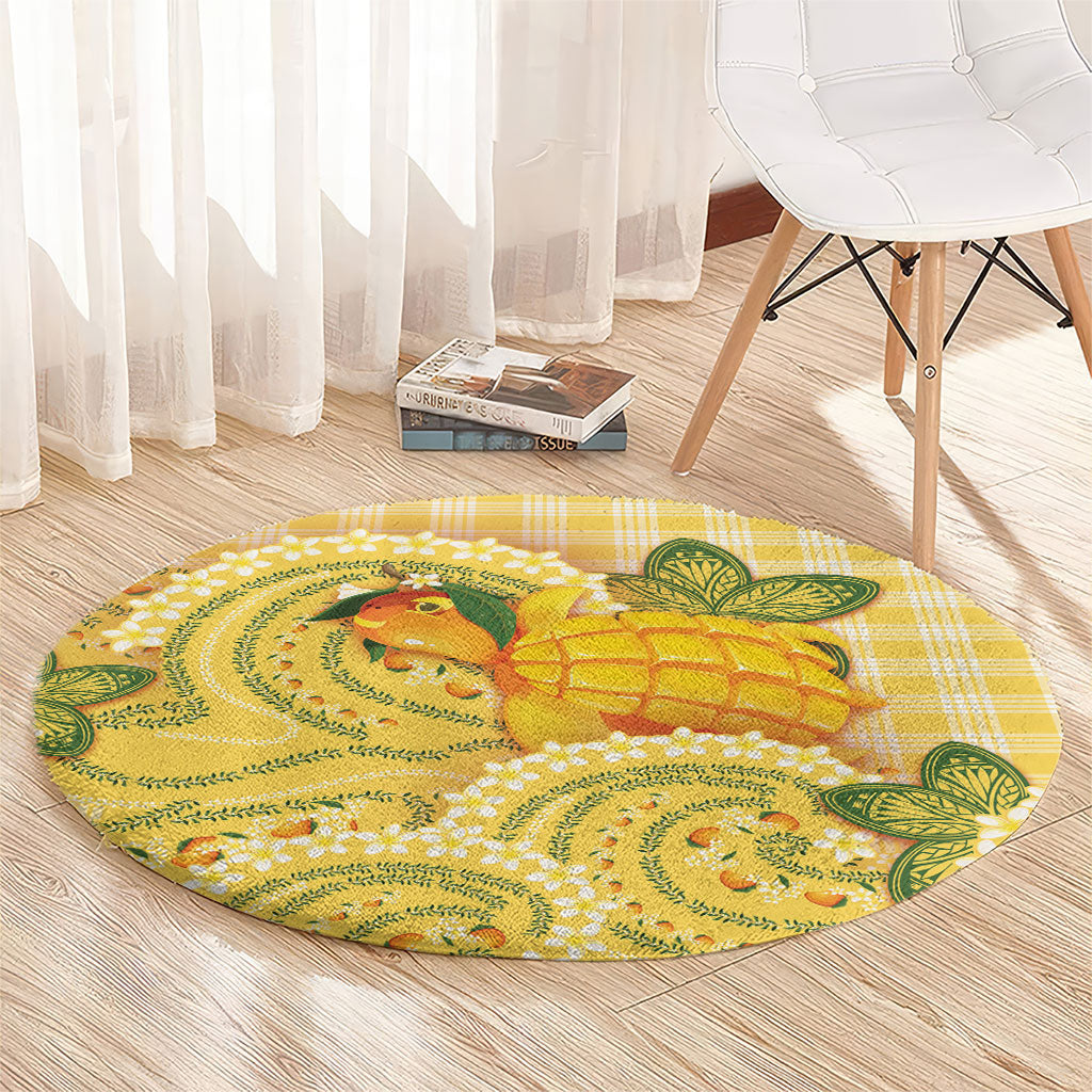 Hawaii Palaka Round Carpet Cute Ripe Mango Turtle On The Waves