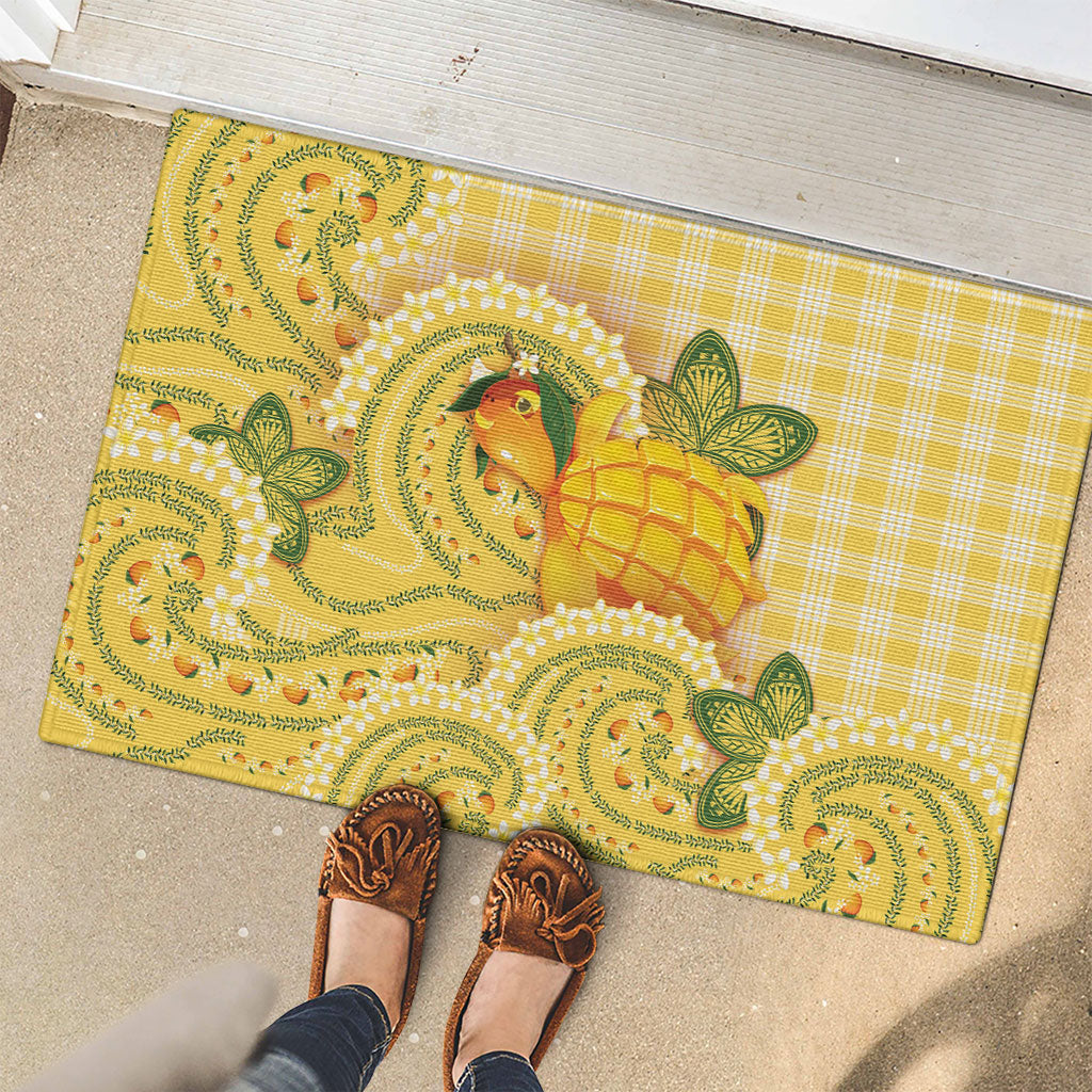 Hawaii Palaka Rubber Doormat Cute Ripe Mango Turtle On The Waves