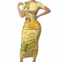 Hawaii Palaka Short Sleeve Bodycon Dress Cute Ripe Mango Turtle On The Waves