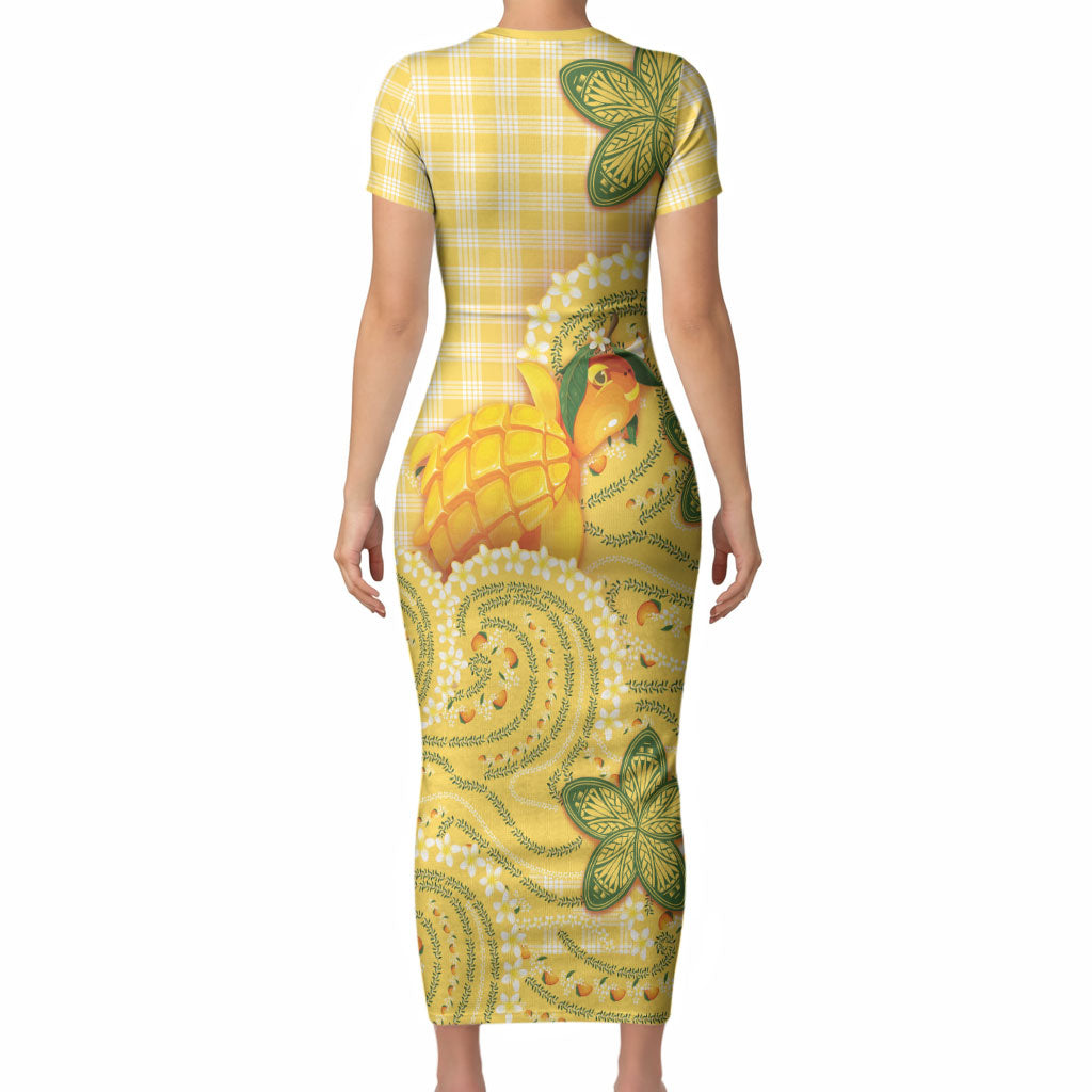 Hawaii Palaka Short Sleeve Bodycon Dress Cute Ripe Mango Turtle On The Waves