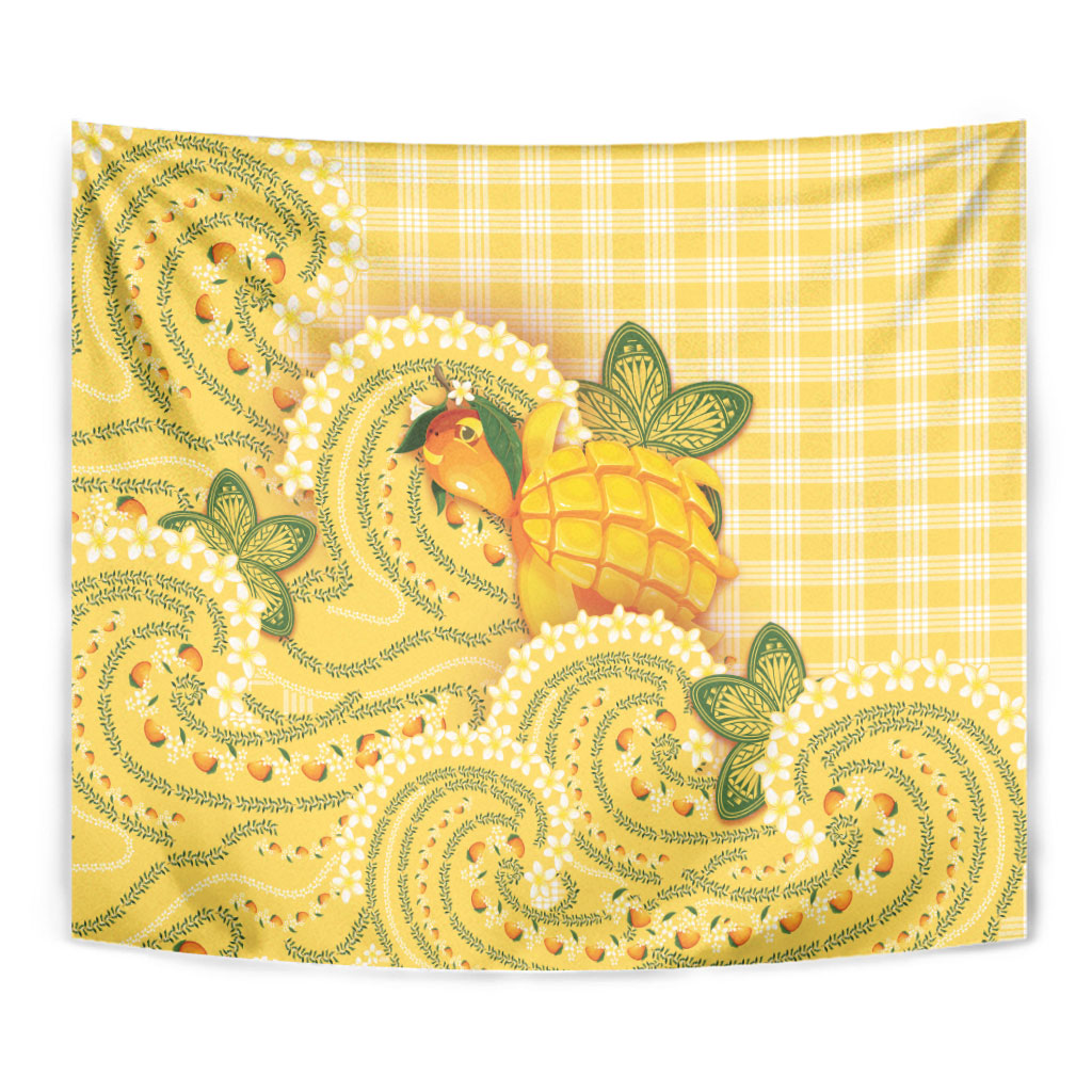 Hawaii Palaka Tapestry Cute Ripe Mango Turtle On The Waves