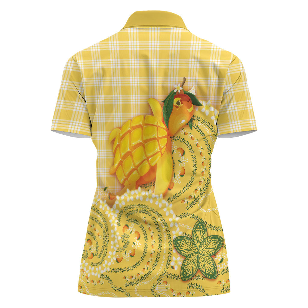 Hawaii Palaka Women Polo Shirt Cute Ripe Mango Turtle On The Waves