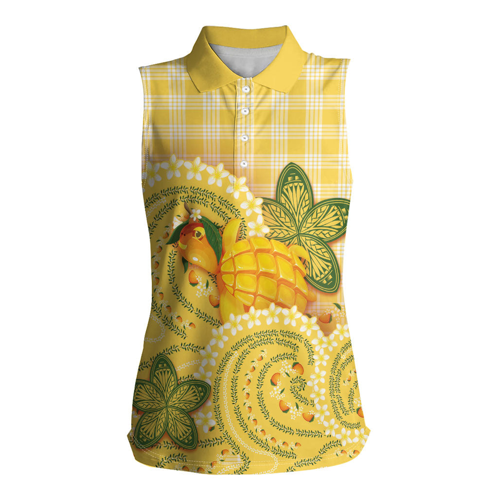 Hawaii Palaka Women Sleeveless Polo Shirt Cute Ripe Mango Turtle On The Waves