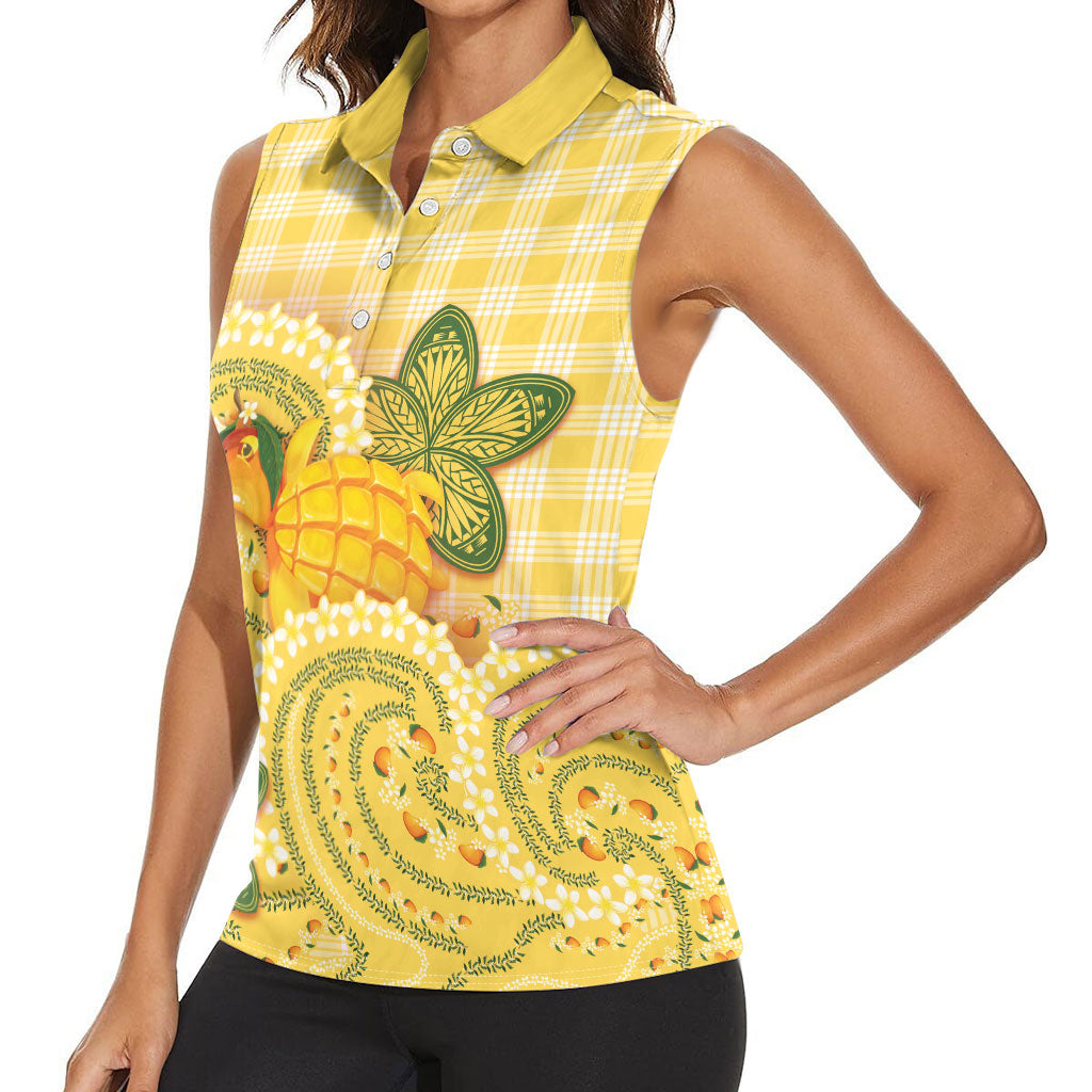 Hawaii Palaka Women Sleeveless Polo Shirt Cute Ripe Mango Turtle On The Waves