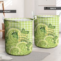 Hawaii Palaka Laundry Basket Cute Green Mango Turtle On The Waves
