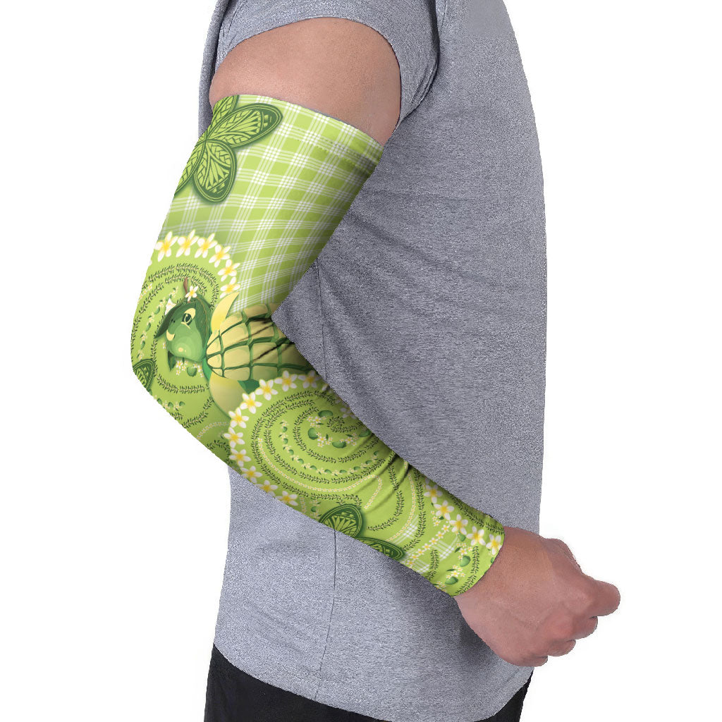 Hawaii Palaka Arm Sleeves Cute Green Mango Turtle On The Waves