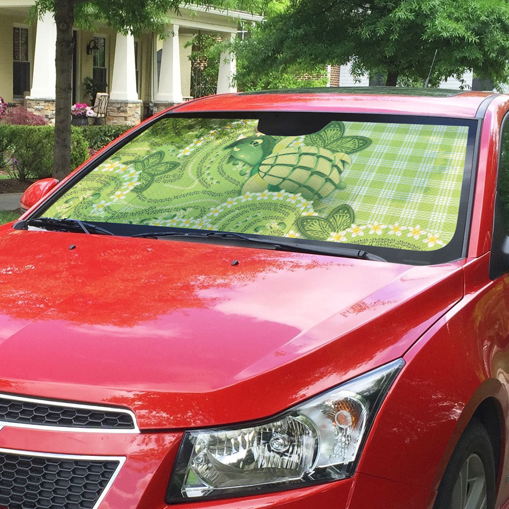 Hawaii Palaka Auto Sun Shade Cute Green Mango Turtle On The Waves