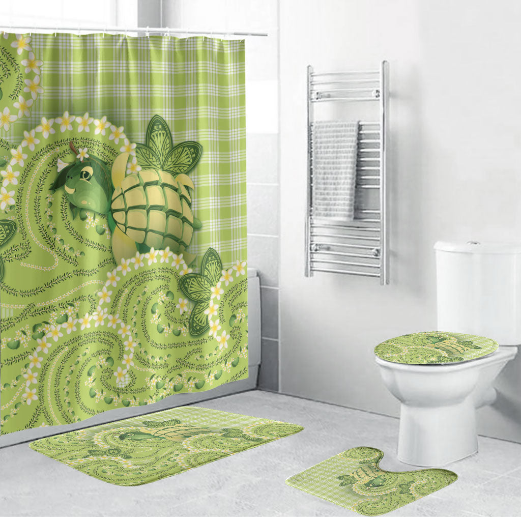 Hawaii Palaka Bathroom Set Cute Green Mango Turtle On The Waves DT05 Bathroom Set (4 pcs) Green - Polynesian Pride
