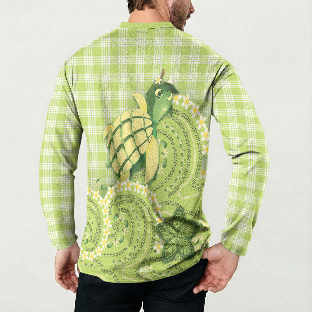 Hawaii Palaka Button Sweatshirt Cute Green Mango Turtle On The Waves