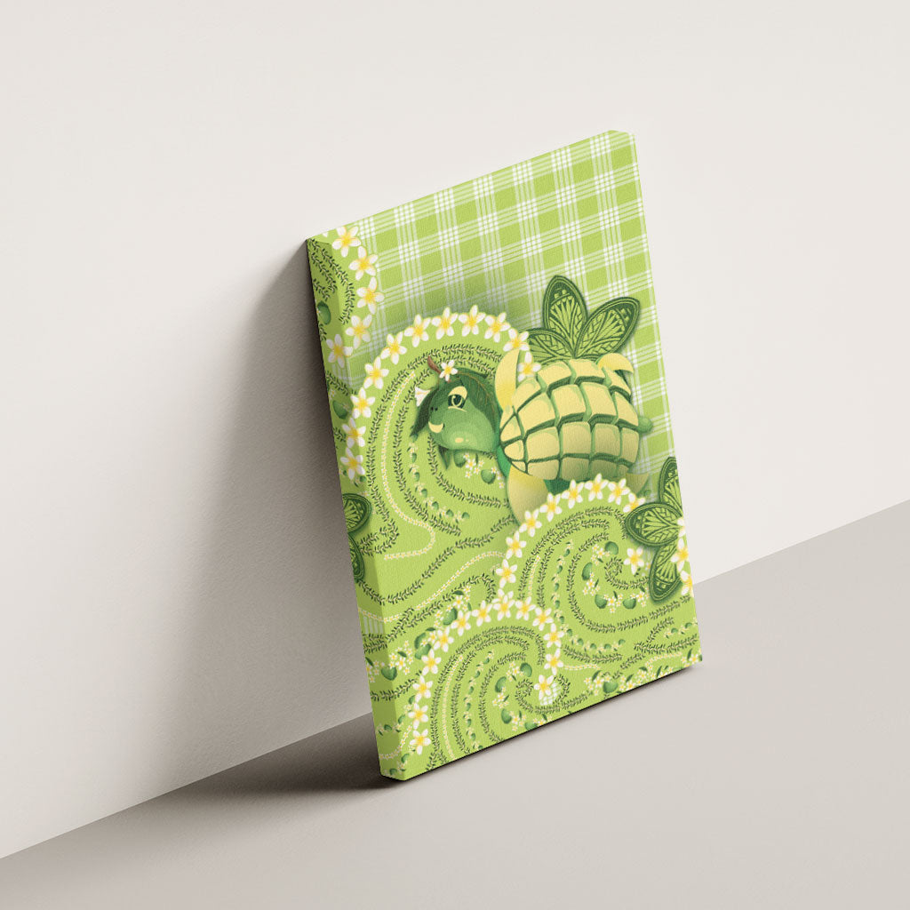 Hawaii Palaka Canvas Wall Art Cute Green Mango Turtle On The Waves