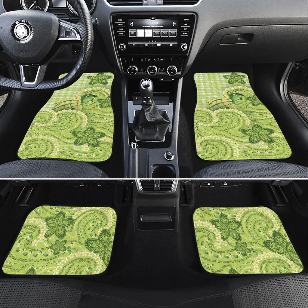 Hawaii Palaka Car Mats Cute Green Mango Turtle On The Waves DT05 Set 4pcs Green - Polynesian Pride