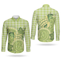 Hawaii Palaka Couples Matching Off Shoulder Maxi Dress and Long Sleeve Button Shirt Cute Green Mango Turtle On The Waves