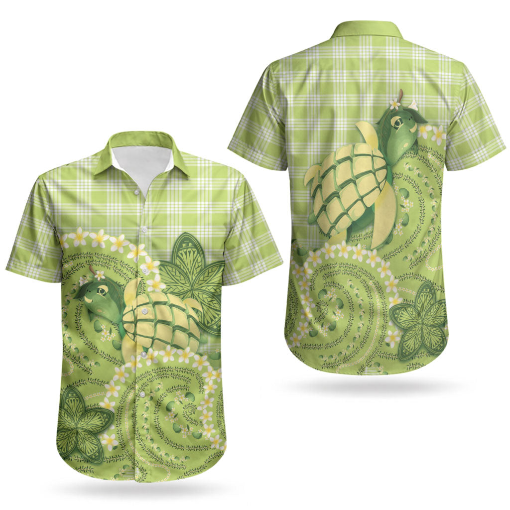 Hawaii Palaka Couples Matching Short Sleeve Bodycon Dress and Hawaiian Shirt Cute Green Mango Turtle On The Waves