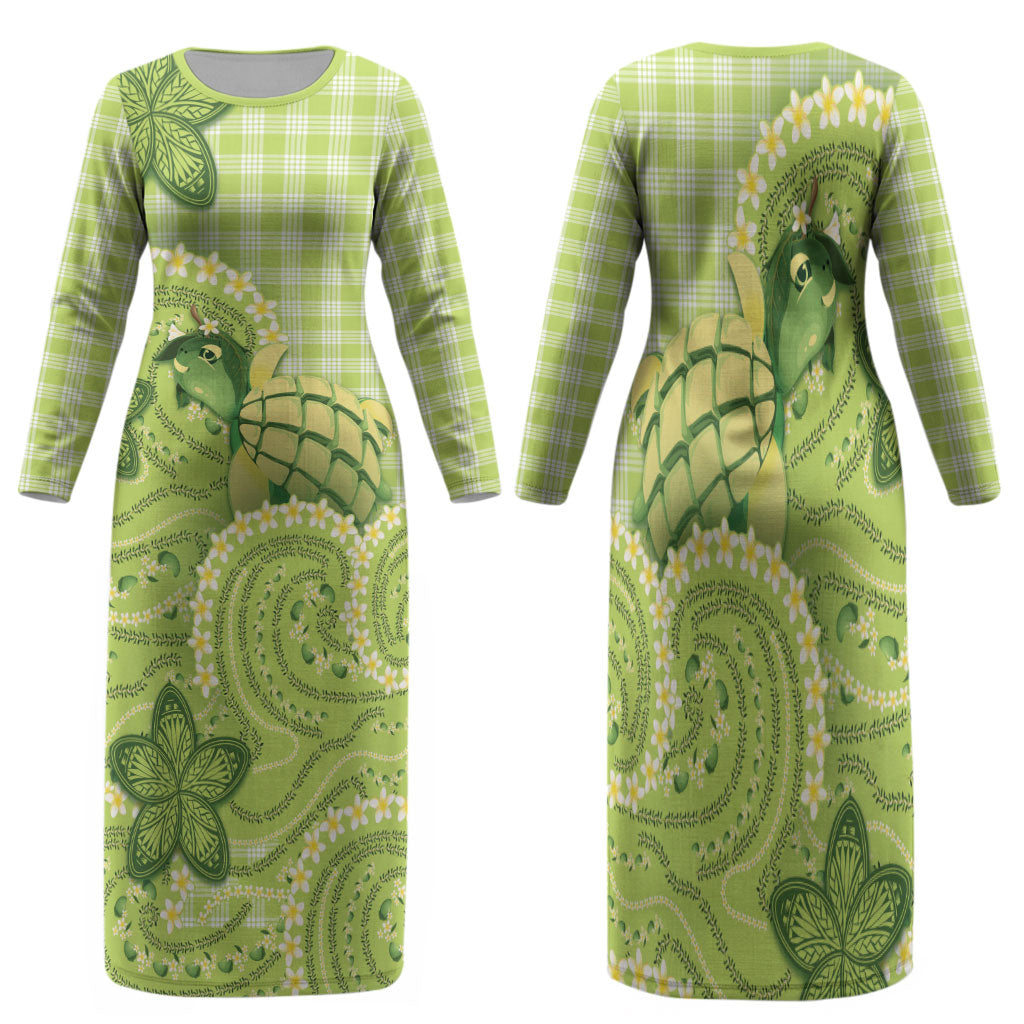 Hawaii Palaka Family Matching Long Sleeve Bodycon Dress and Hawaiian Shirt Cute Green Mango Turtle On The Waves