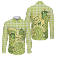 Hawaii Palaka Family Matching Off The Shoulder Long Sleeve Dress and Hawaiian Shirt Cute Green Mango Turtle On The Waves