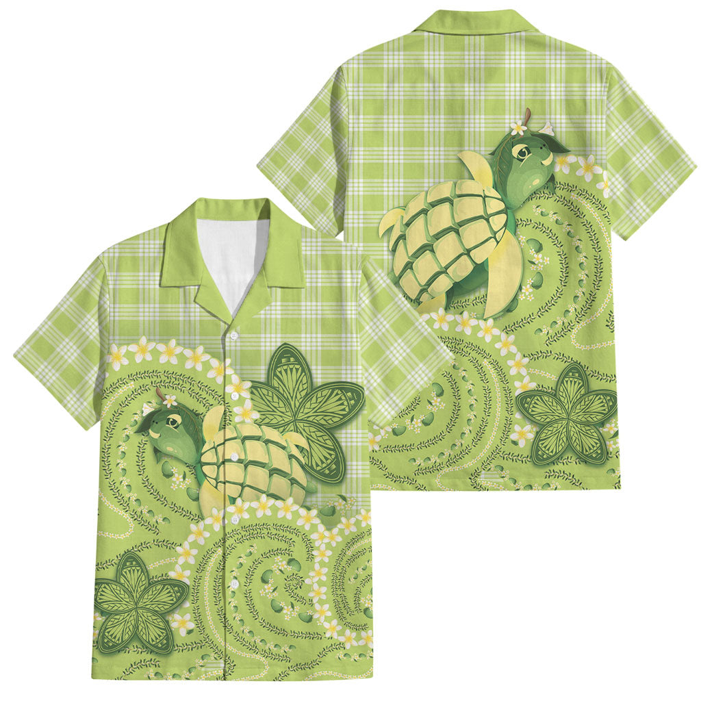 Hawaii Palaka Family Matching Short Sleeve Bodycon Dress and Hawaiian Shirt Cute Green Mango Turtle On The Waves