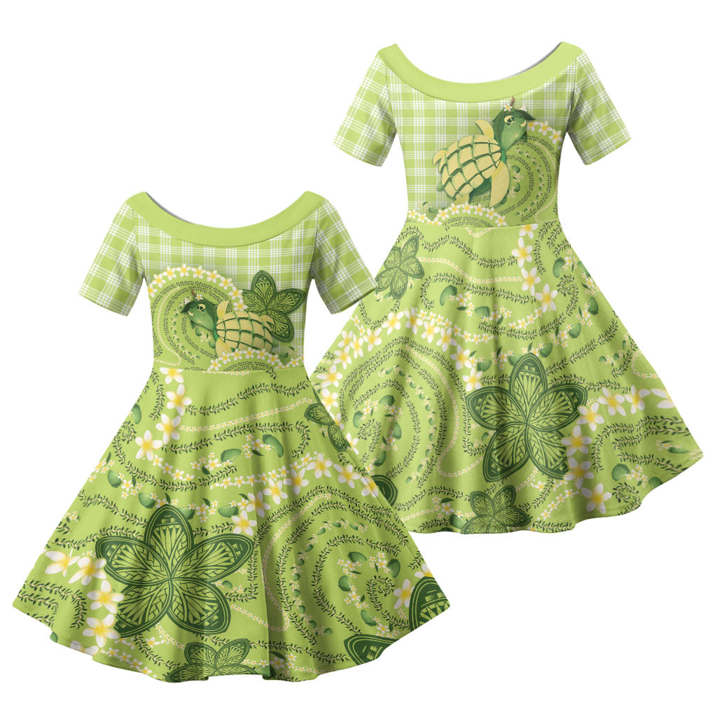 Hawaii Palaka Family Matching Short Sleeve Bodycon Dress and Hawaiian Shirt Cute Green Mango Turtle On The Waves