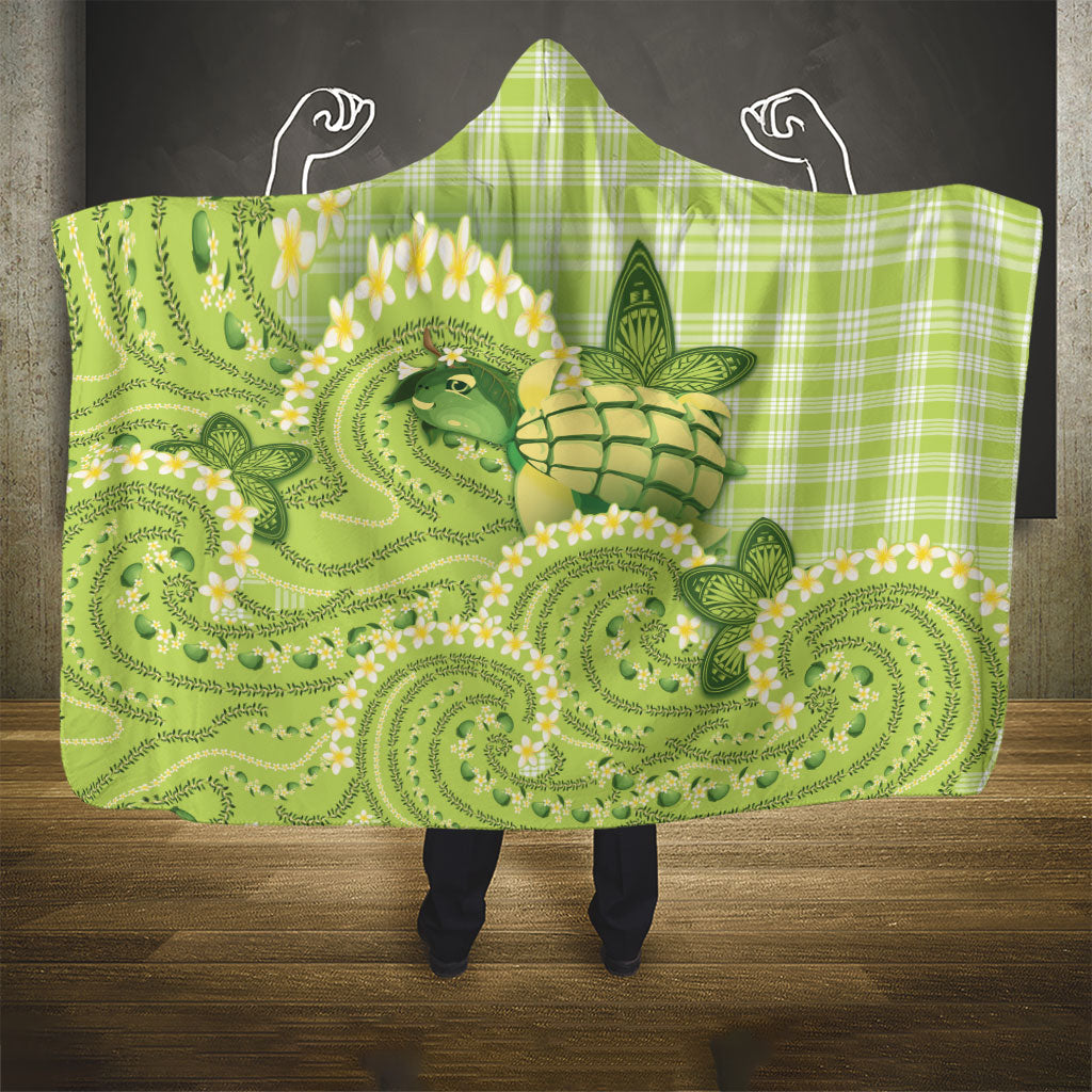 Hawaii Palaka Hooded Blanket Cute Green Mango Turtle On The Waves