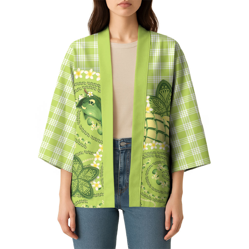 Hawaii Palaka Kimono Cute Green Mango Turtle On The Waves