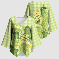 Hawaii Palaka Kimono Sleeve Blouse Cute Green Mango Turtle On The Waves