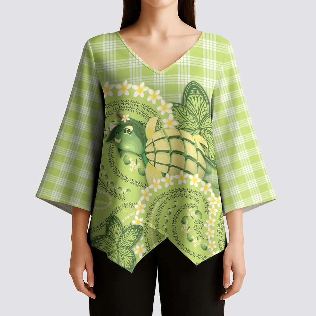 Hawaii Palaka Kimono Sleeve Blouse Cute Green Mango Turtle On The Waves