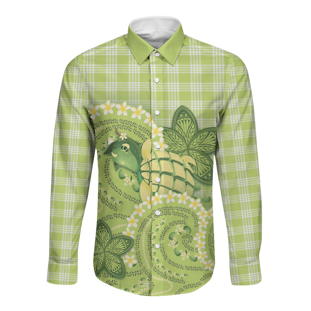 Hawaii Palaka Long Sleeve Button Shirt Cute Green Mango Turtle On The Waves