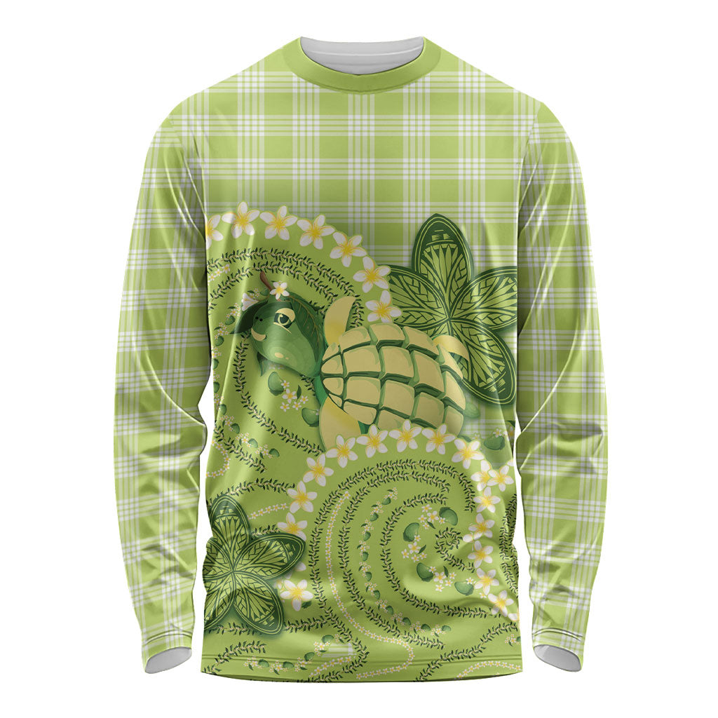 Hawaii Palaka Long Sleeve Shirt Cute Green Mango Turtle On The Waves