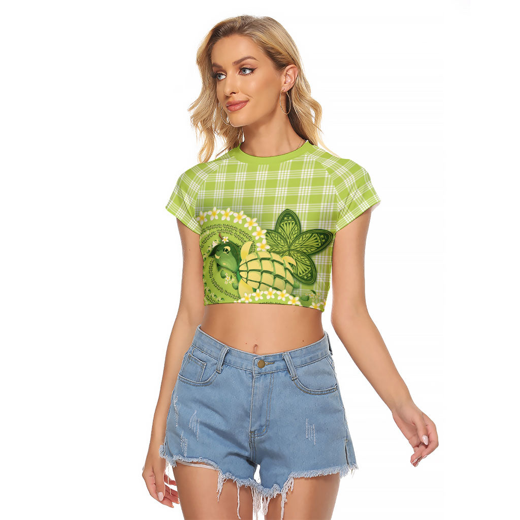 Hawaii Palaka Raglan Cropped T Shirt Cute Green Mango Turtle On The Waves