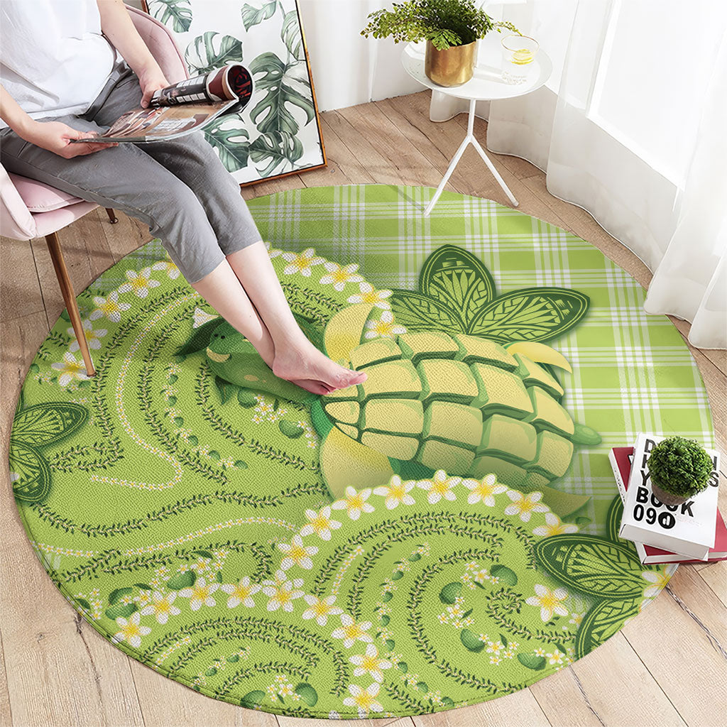 Hawaii Palaka Round Carpet Cute Green Mango Turtle On The Waves